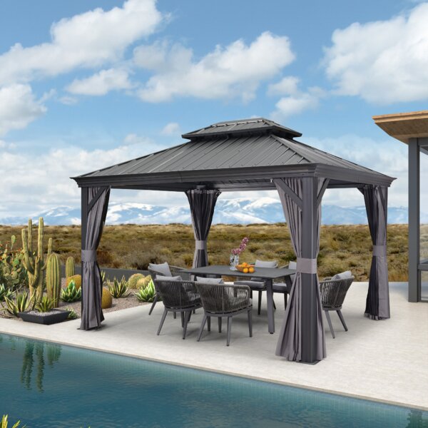 Purple Leaf 10' X 12' Outdoor Galvanized Hardtop Gazebo With Canopy